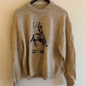 Abercrombie Ultra Soft Men's Beige Sweater with Cowboy Design XS
